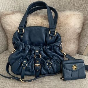 Michael Kors navy blue shoulder bag w/ matching wallet.